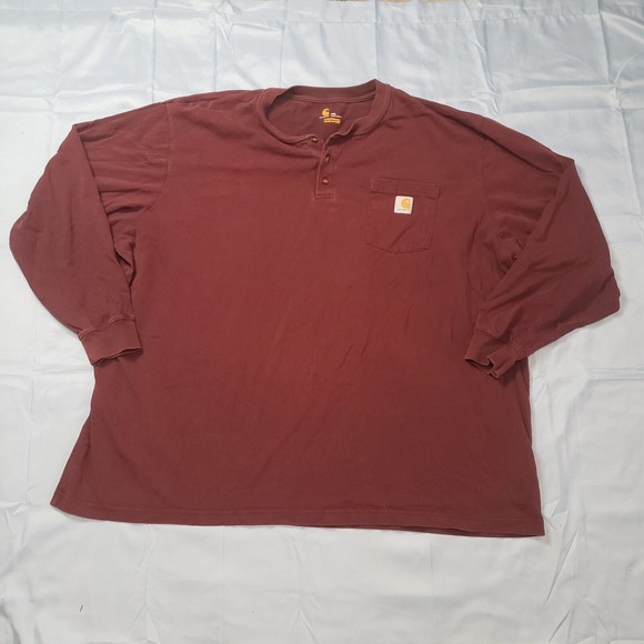 Carhartt Henley Shirt Long Sleeve Pocket Original Fit Maroon Size 4XL Men's - Picture 1 of 7